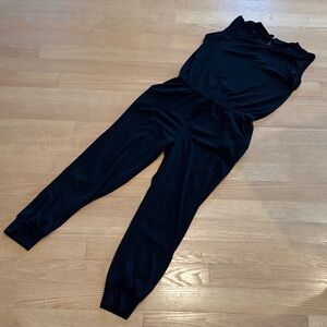 ❌SOLD (tan) JUMPSUIT nwot M (no tag) black with elastic waist/tie, pockets